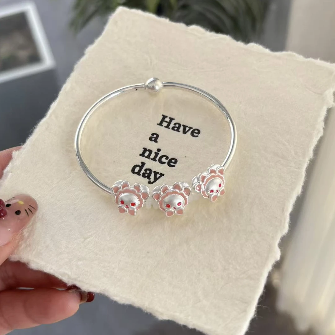 足银手镯 足银999baby兔熊手镯粉嫩少女心洛丽塔可爱生日礼物