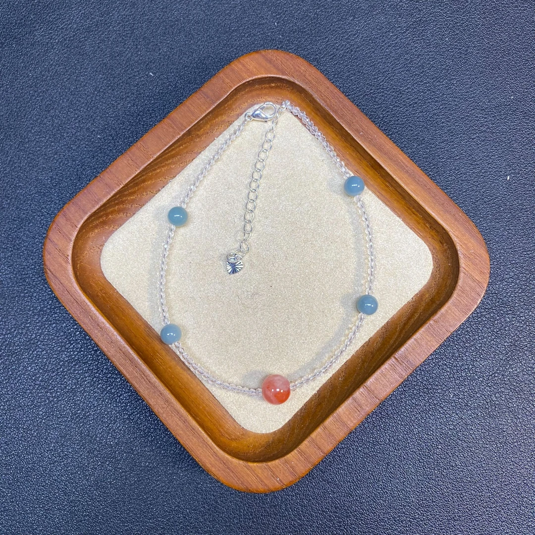 【蓝水翡翠脚链】A770搭配盐源玛瑙尖晶脚链简约时尚百搭清新