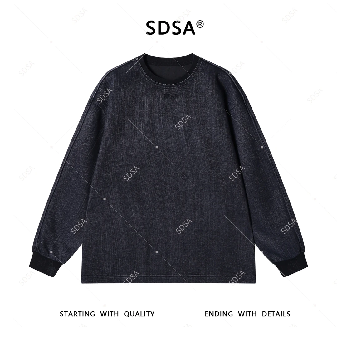 SDSA男士秋冬新款轻奢痞帅男装潮牌扎染领口刺绣圆领卫衣百搭上衣