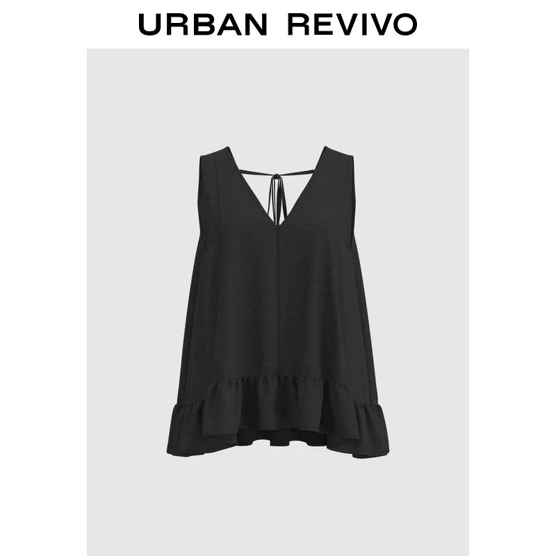 UR2025秋季新款女装时尚简约后系带荷叶边罩衫衬衫UWH250144