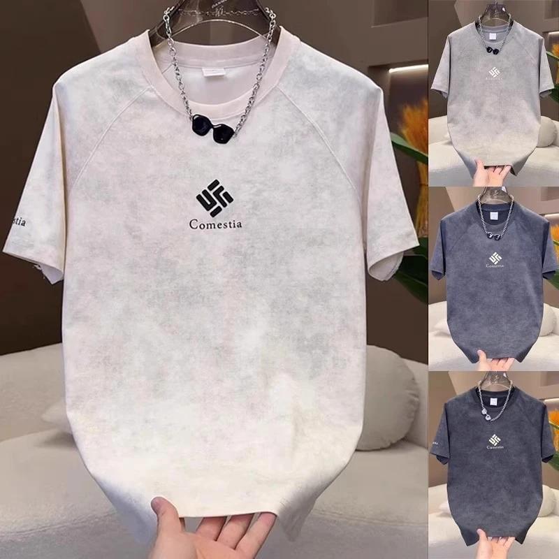 2025夏季新款男装时尚扎染青年体恤衫百搭休闲宽松透气半袖打底衫