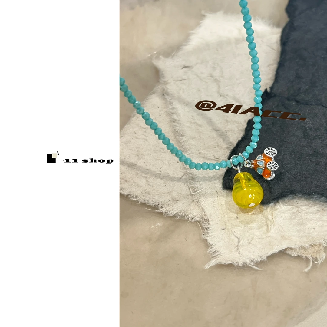 铜合金合成锆石项链 小汽车黄色葫芦珠珠蓝色多切面石项链