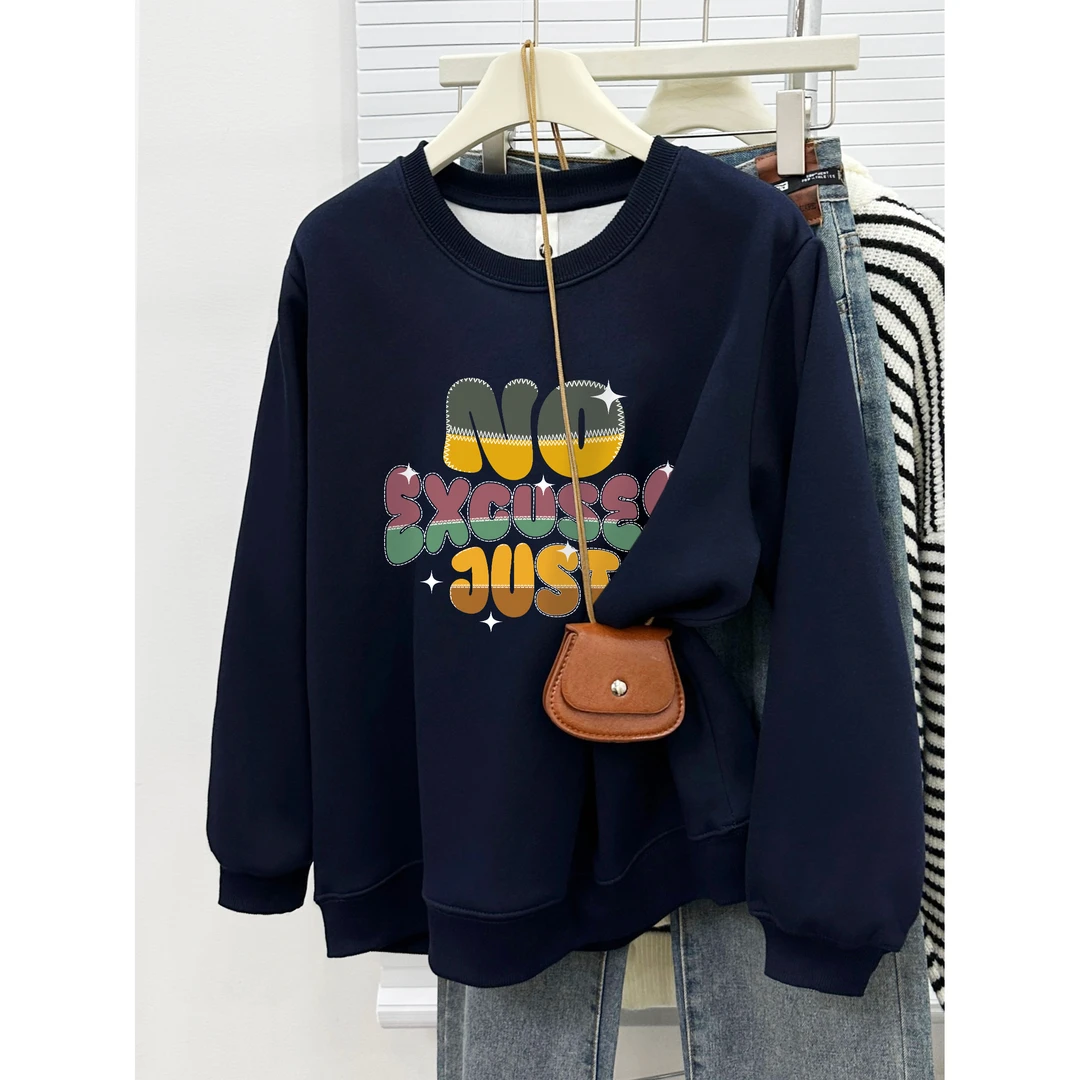 加绒加厚正肩卫衣女冬季爆款新款字母印花宽松大码圆领套头上衣服