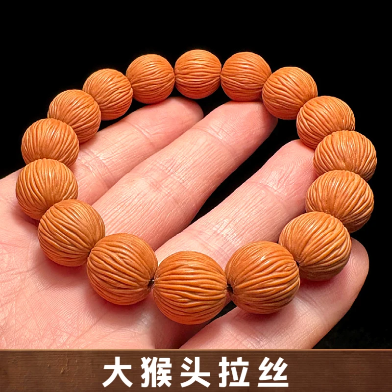 大拉丝猴头手串高端男士男款精品正圆光珠核桃雕刻收藏级橄榄核雕