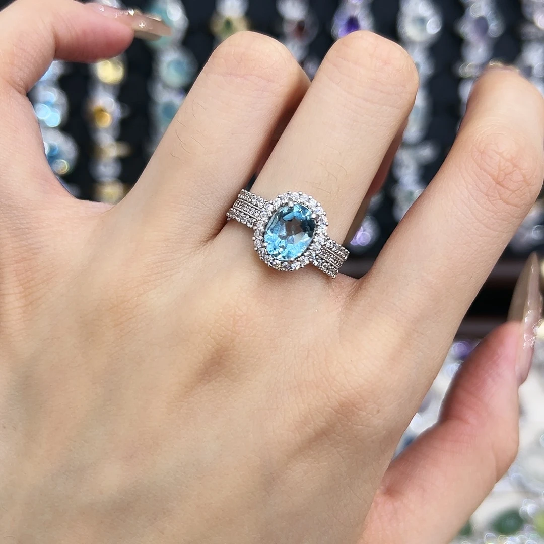 托帕石戒指银S925镶嵌