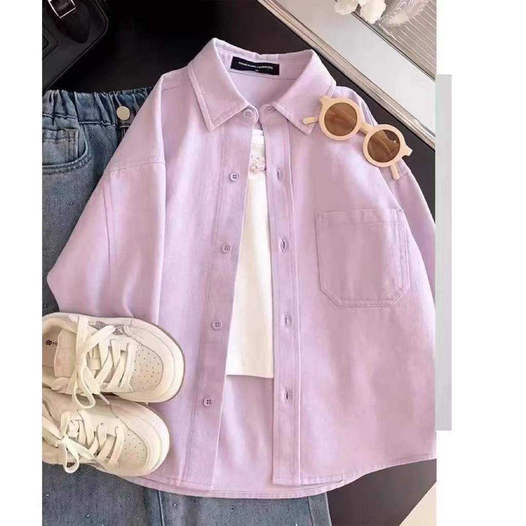 真好看~2025新款女童春季洋气长袖衬衣韩版休闲外套8017