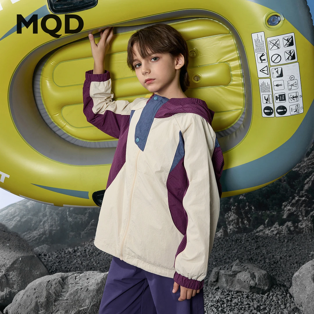 MQD男童25秋新款户外工装登山服连帽防风撞色外套CB5310802