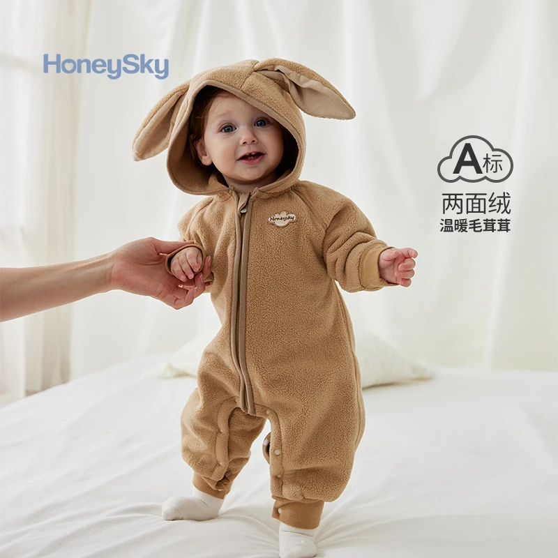 婴儿连体衣长袖新生儿爬爬服哈衣宝宝衣服加厚儿童加绒