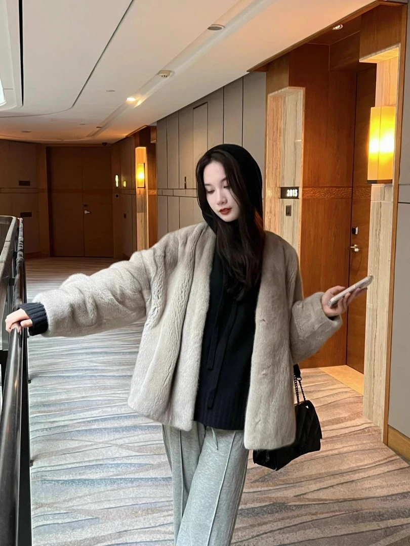 大兰推荐海宁2025新款水貂毛真貂整貂皮草女中长款冬季时尚外套