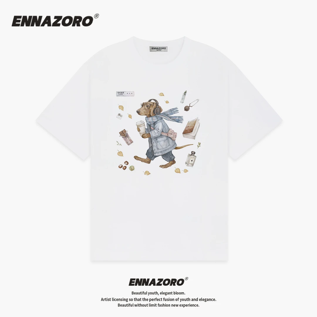 ENNAZORO上班狗 25SS新款纯棉T恤女美式潮牌上衣情侣装男