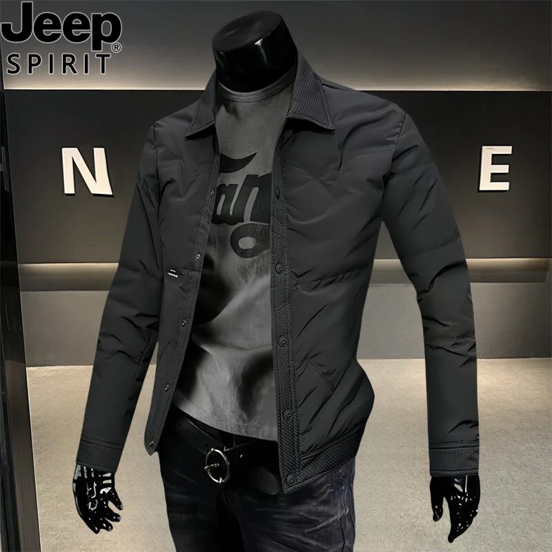 jeep吉普冬季新款男士轻薄羽绒服休闲时尚夹克韩版翻领保暖外套潮