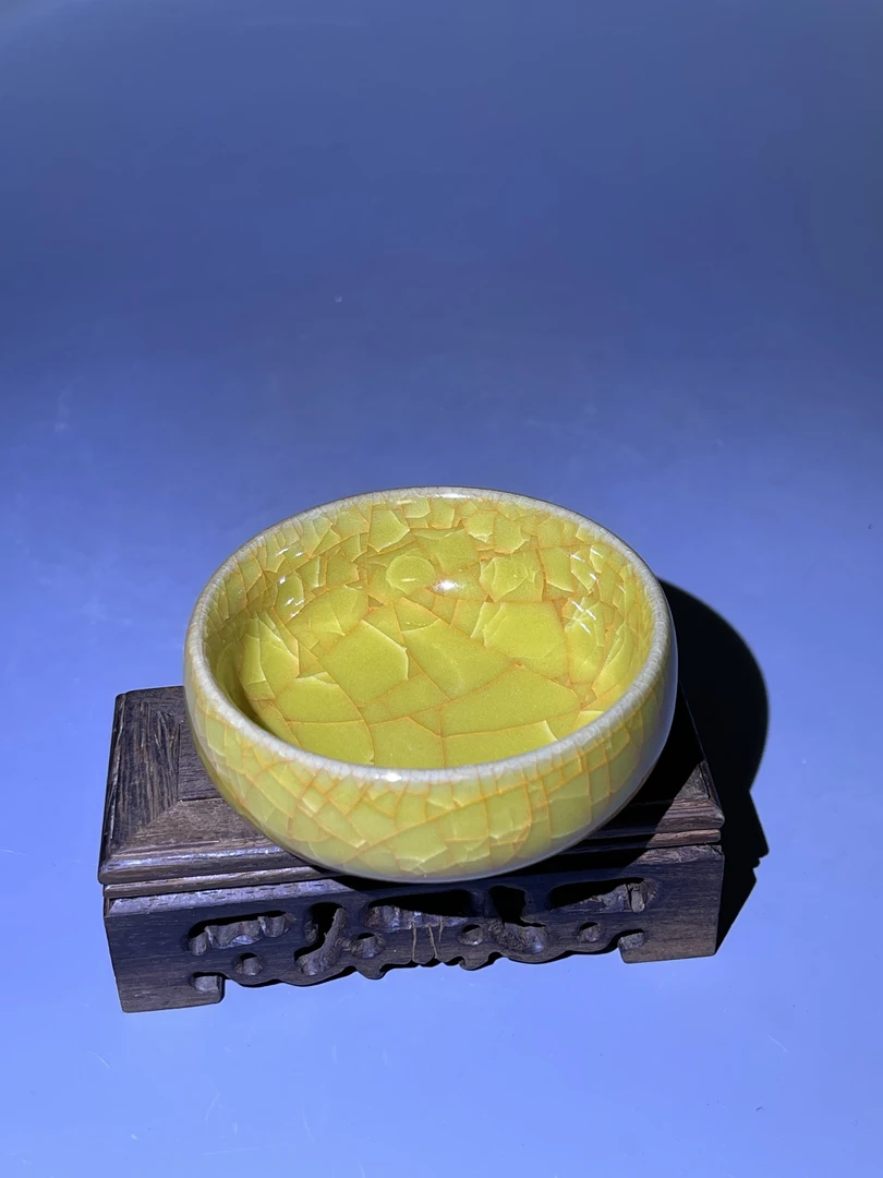 官窑冰片帝王黄釉纯手工精美对杯全手工主人杯盏杯