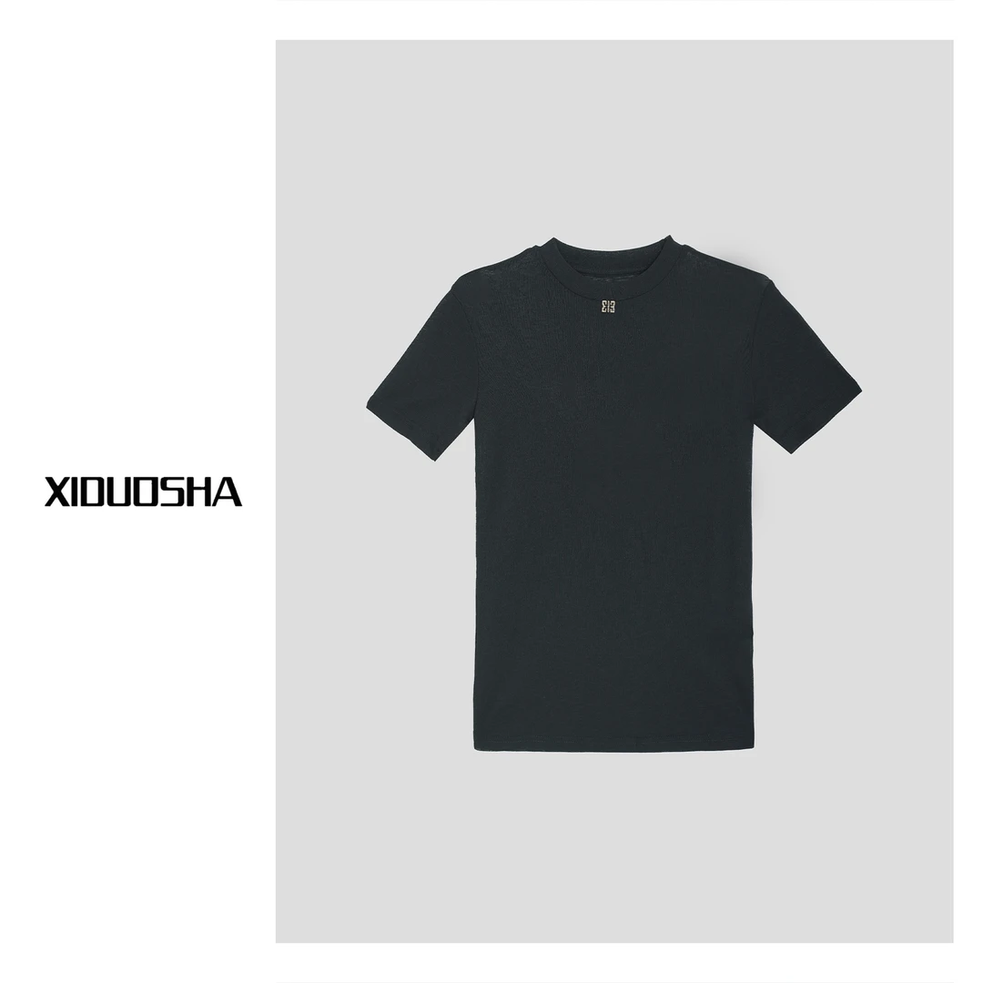 XIDUOSHA/喜朵莎经典款圆领网纱显瘦短袖上衣 XDS1530