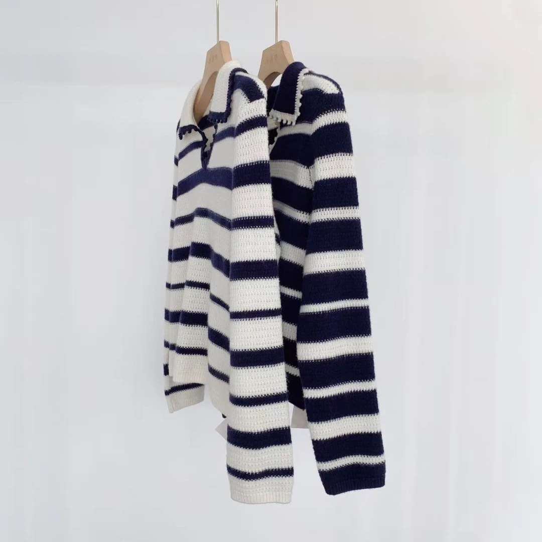 【美姐说】女条纹镂空羊毛衫81710