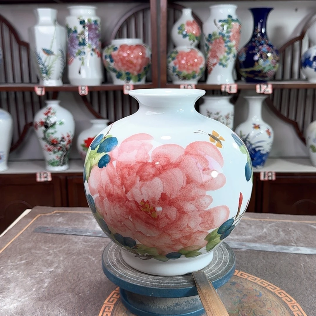 陶摆件景德镇陶瓷石红牡花