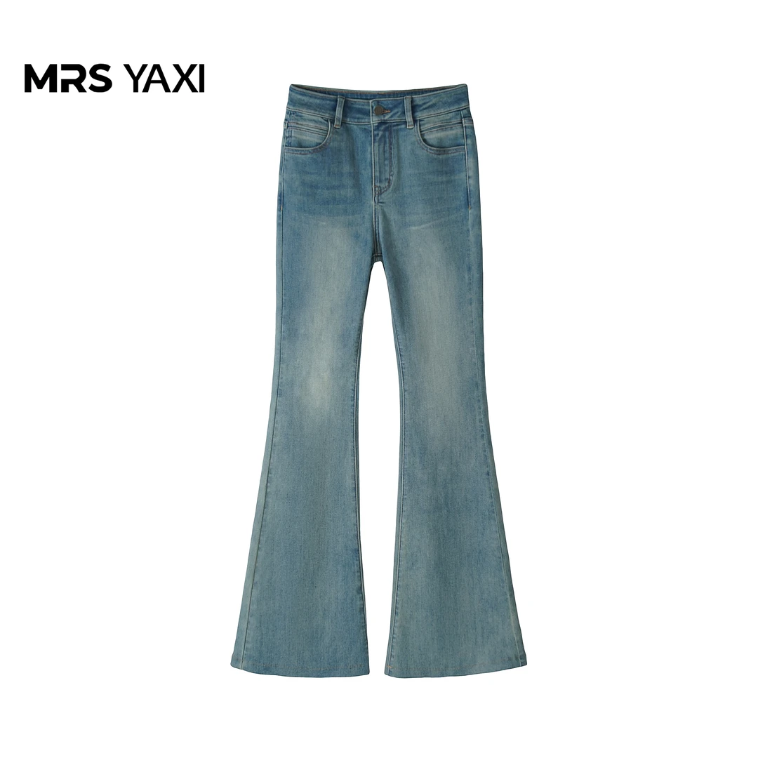 Mrsyaxi复古怀旧微喇毛边长腿修身牛仔裤YX5031904