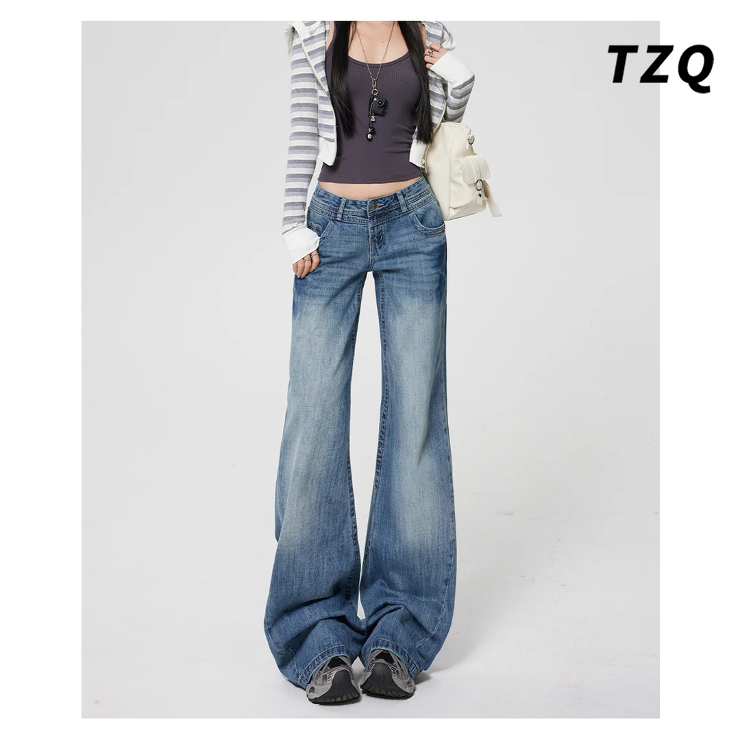 美式辣妹低腰微喇牛仔裤女2025新款高街百搭垂感拖地裤TZQ2580421