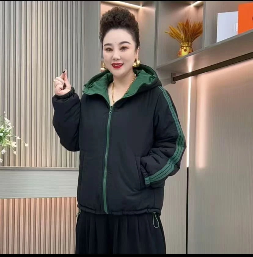 2025秋冬新款双面穿休闲连帽时尚宽松棉衣显瘦棉服女