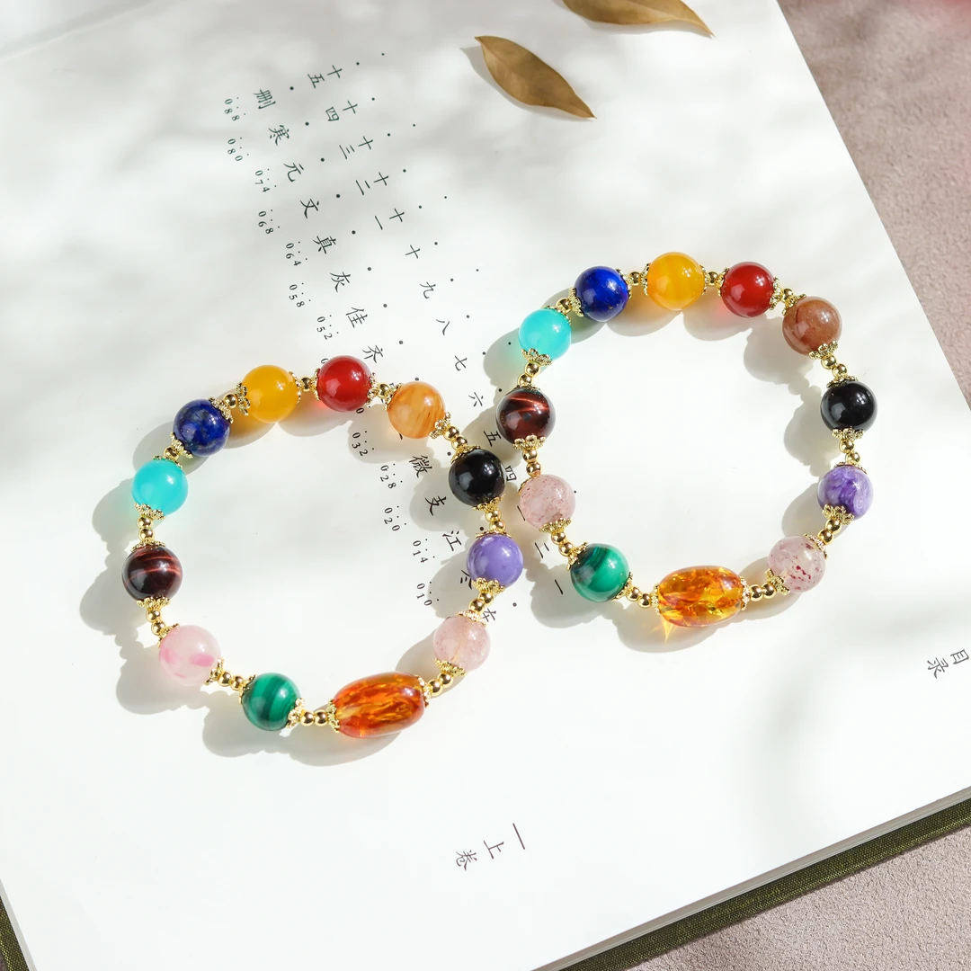 多宝琥珀桶珠民族风手工DIY小众女款单圈手串（多样性发货 发其一）