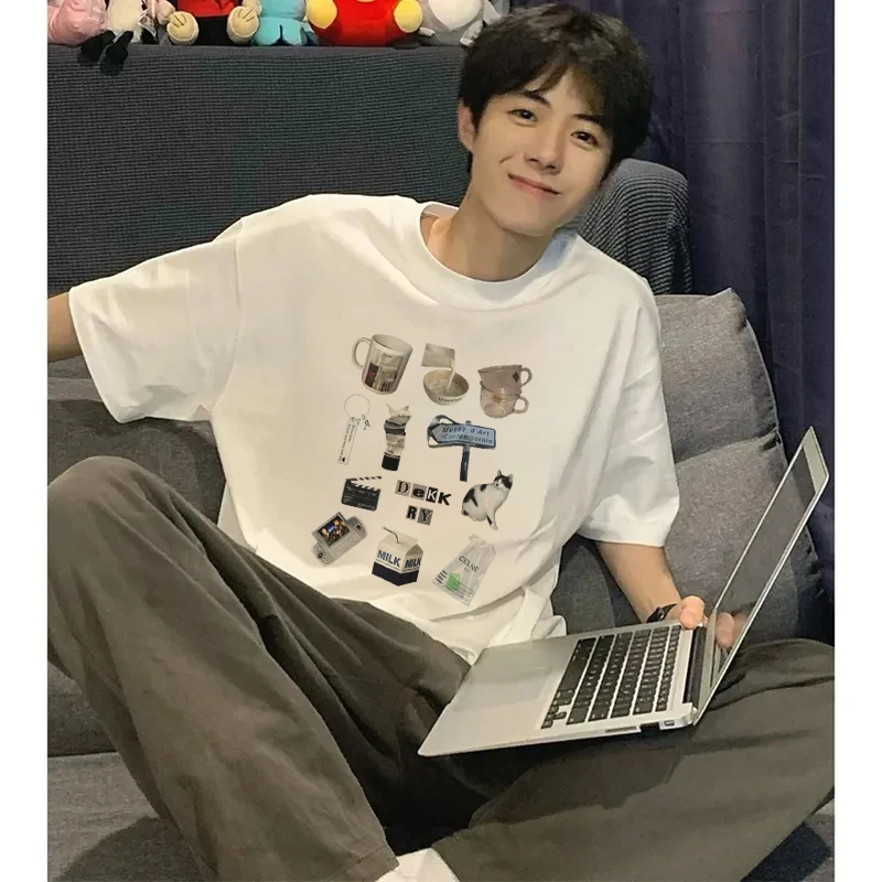 labzaa美式高街设计感印花短袖T恤男女夏季宽松休闲纯棉情侣上衣