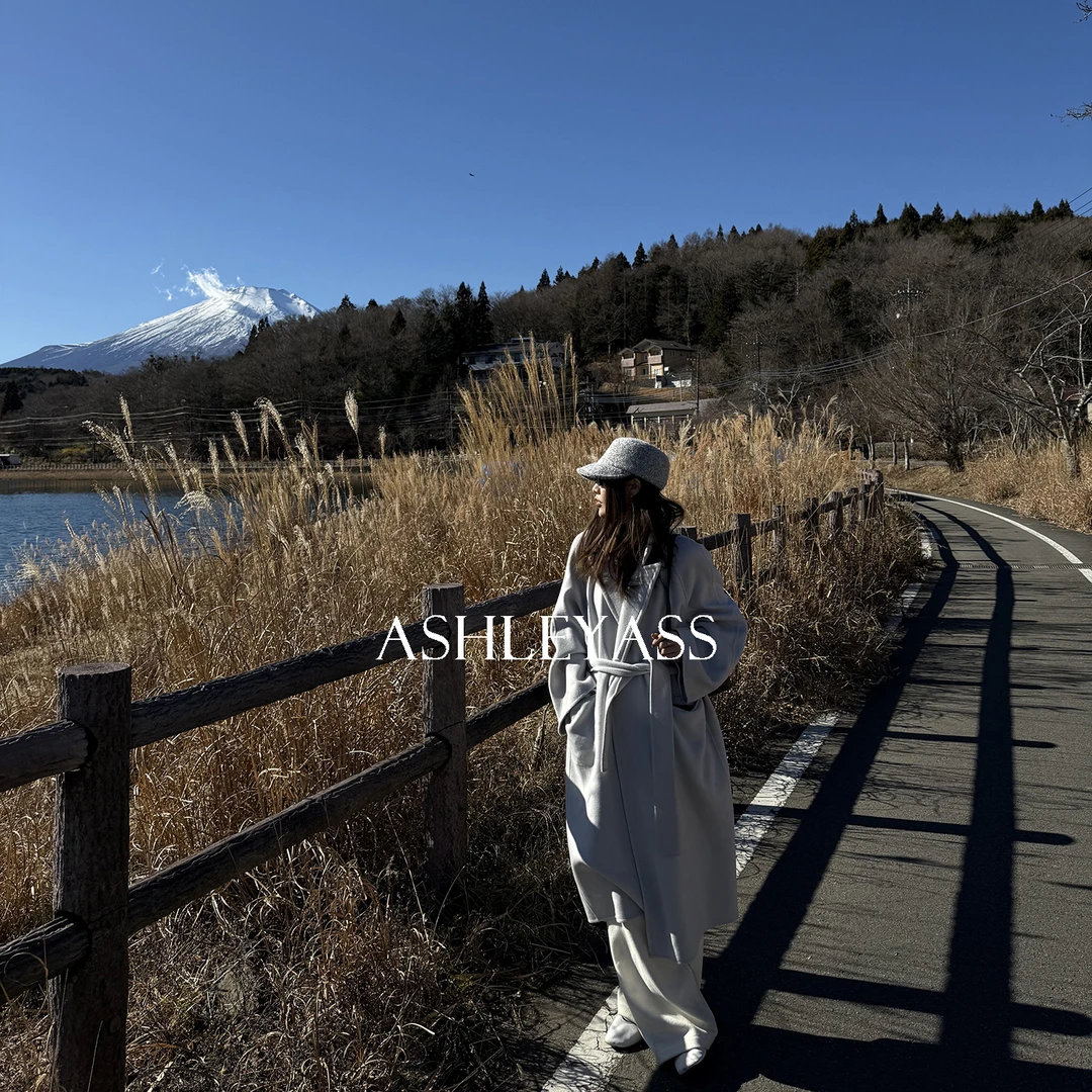 【ASHLEYASS】“圣杯蓝”羊毛大衣西装领腰节绑带手工工艺LSS241835S