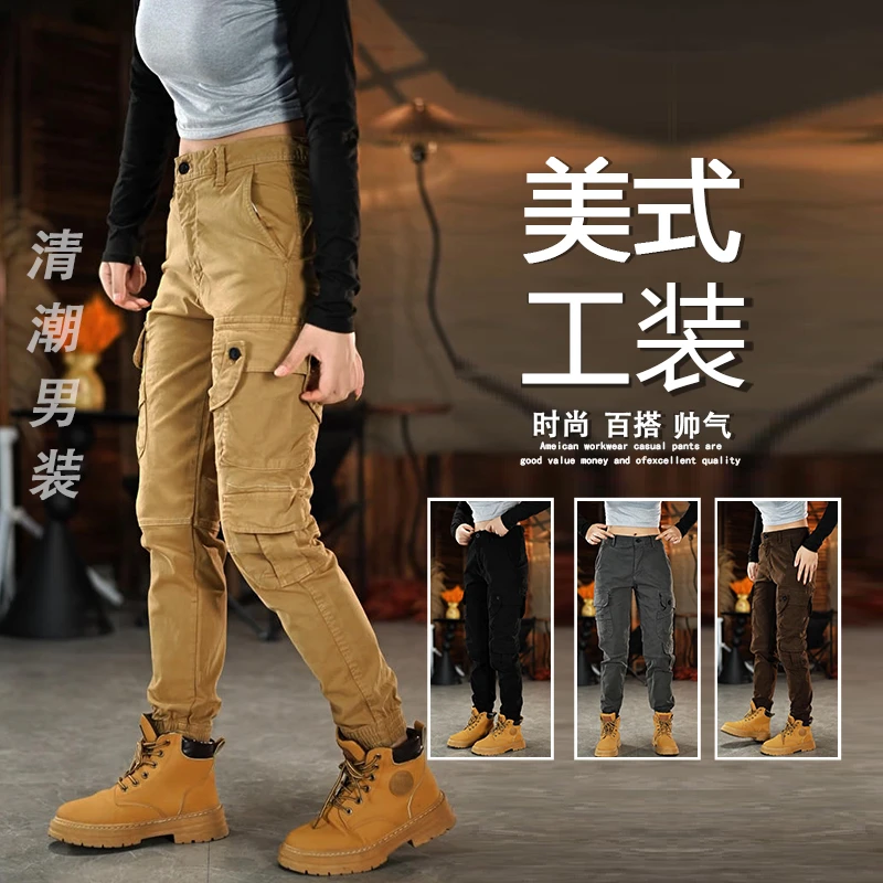 美式重磅复古工装裤男秋冬潮牌修身束脚多口袋休闲裤户外百搭长裤