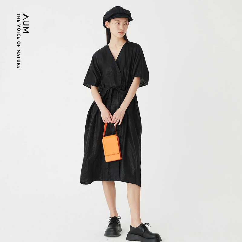 AUM噢姆气质新中式收腰显瘦气质复古禅意连衣裙MAFZ10146