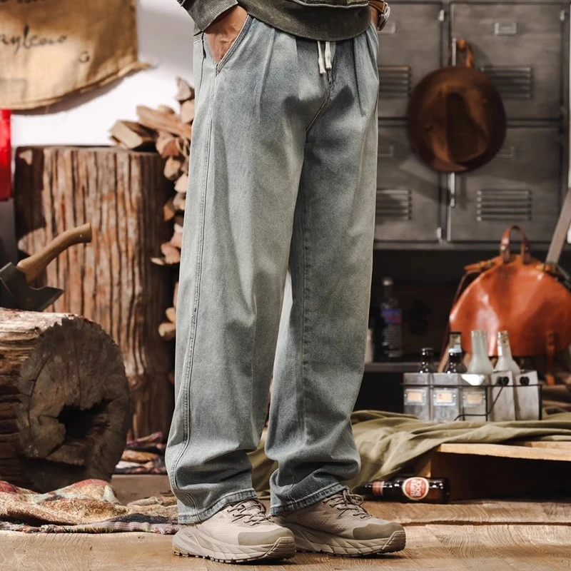 美式复古直筒牛仔裤男秋季宽松阔腿裤2025新款潮牌水洗休闲长裤男
