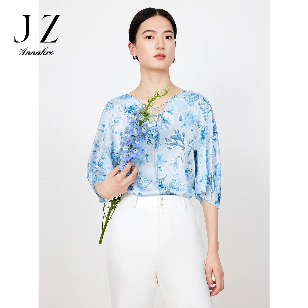 【丽公主专属】玖姿JTDX80204印花女装OL风海洋风时尚绑带
