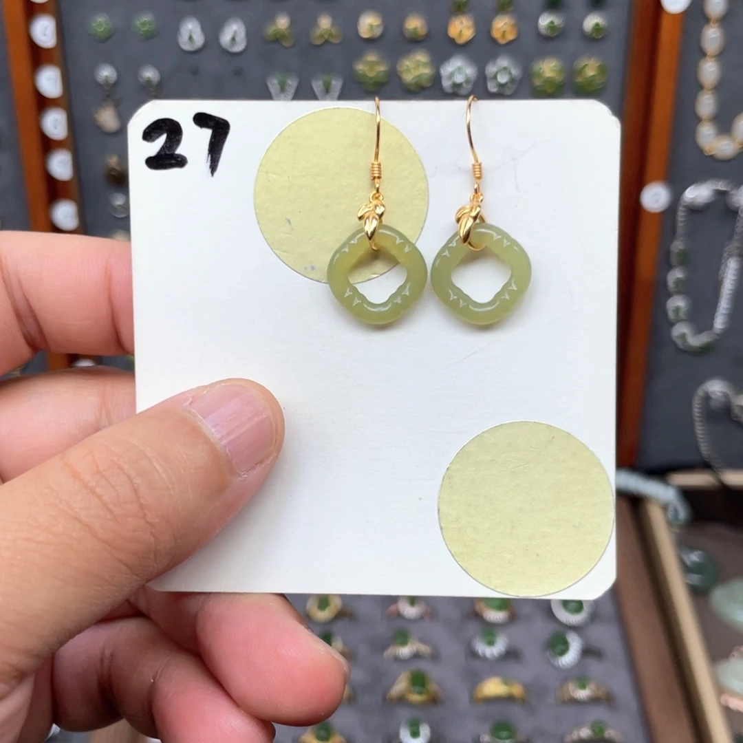 和田玉银S925镶嵌耳饰和田玉27