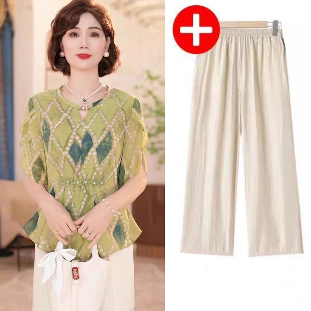 0104-时尚常规款套装外穿减龄中老年女装宽松女装圆领连衣裙