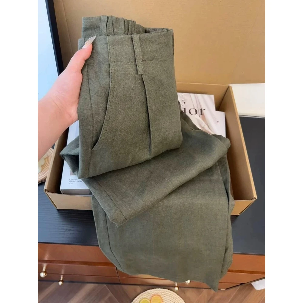 巨推荐，好穿军绿色百搭休闲裤子女2025新款日系高端压褶阔腿长裤