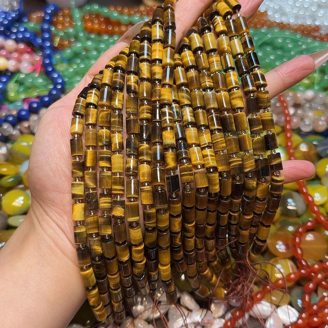 玛瑙/玉髓未镶嵌珠宝半成品6✖️8mm黄虎眼一条圆管