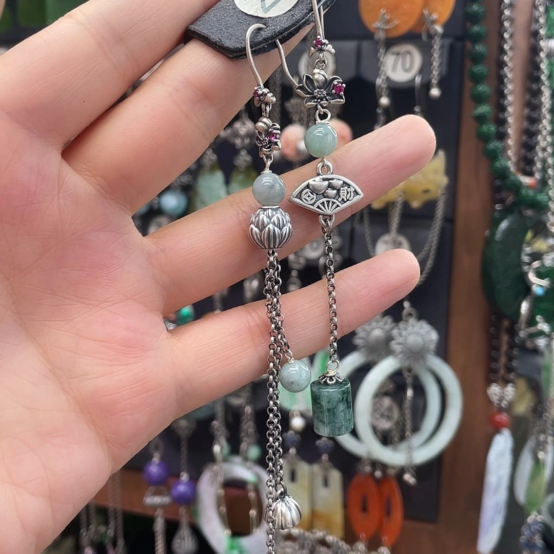 翡翠银S925镶嵌耳饰离**花803ghngg