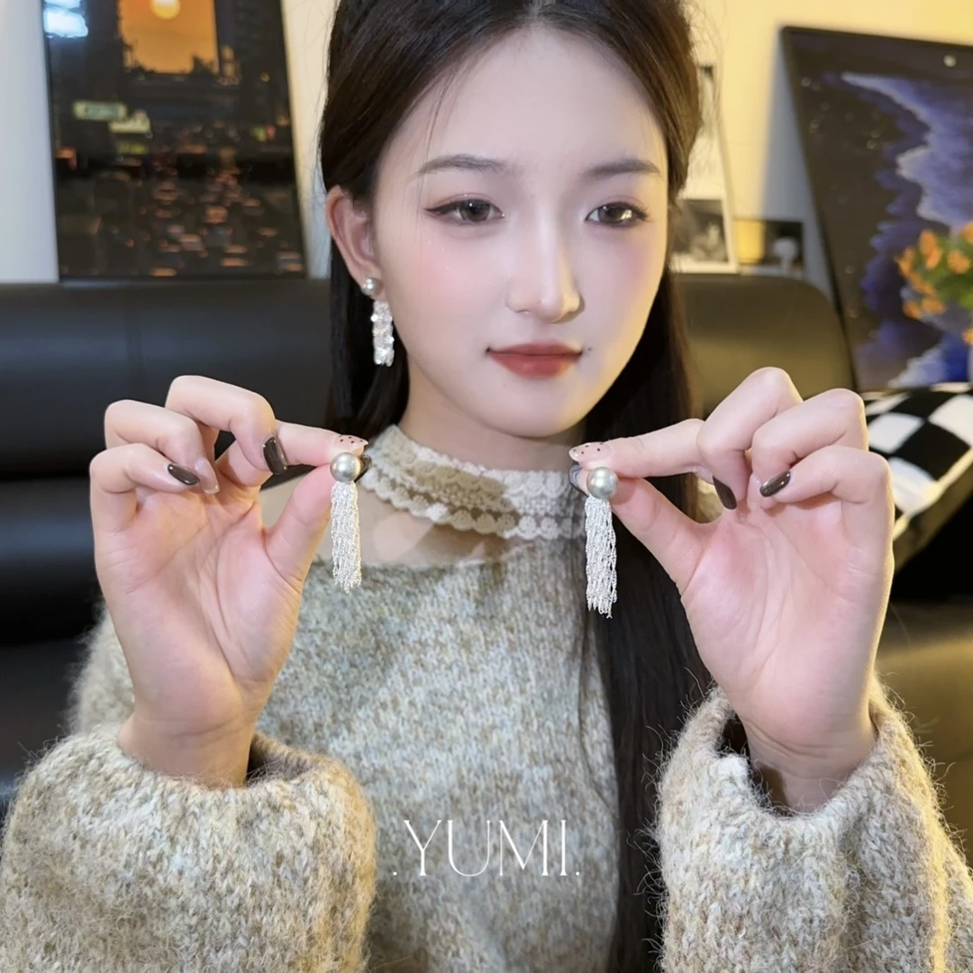 铜合金耳饰 珍珠流苏耳饰显脸小一款两戴耳钉简约百搭高级耳环