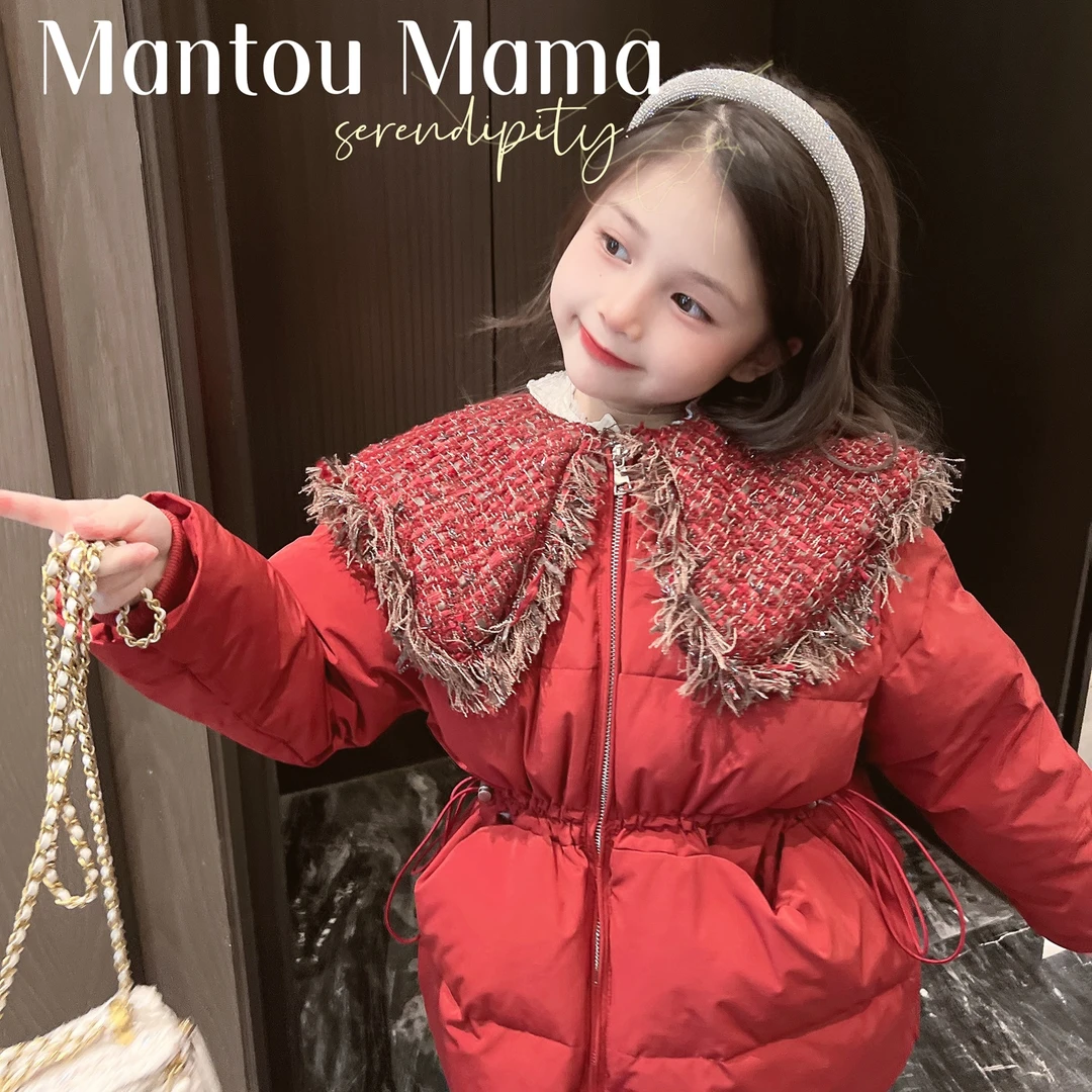 【Mt studio】【现货】冬季女童编织翻领小香风喜庆拜年汉服羽绒服