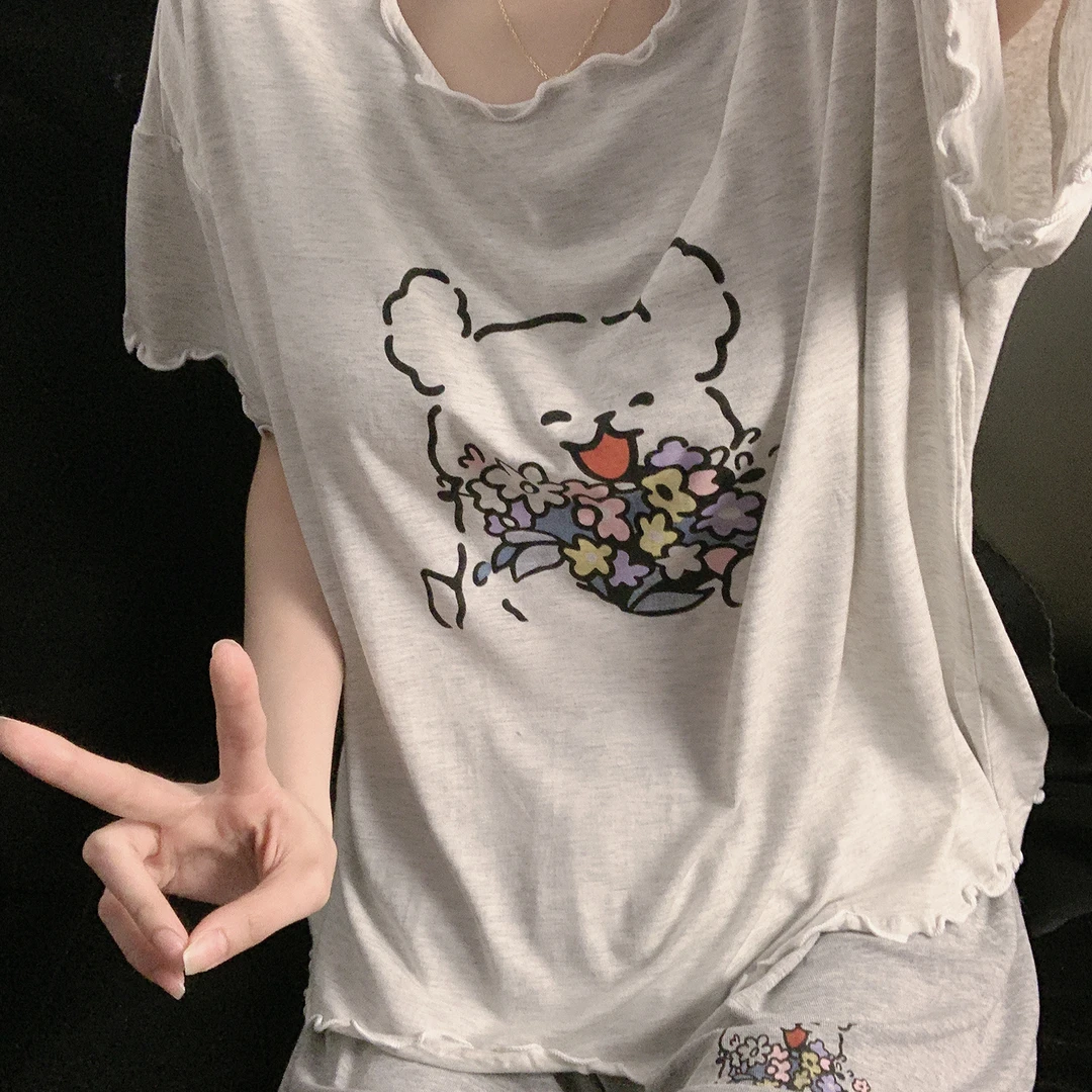 快乐小狗睡衣女夏天莫代尔简约带胸垫短袖短裤2025新款家居服套装