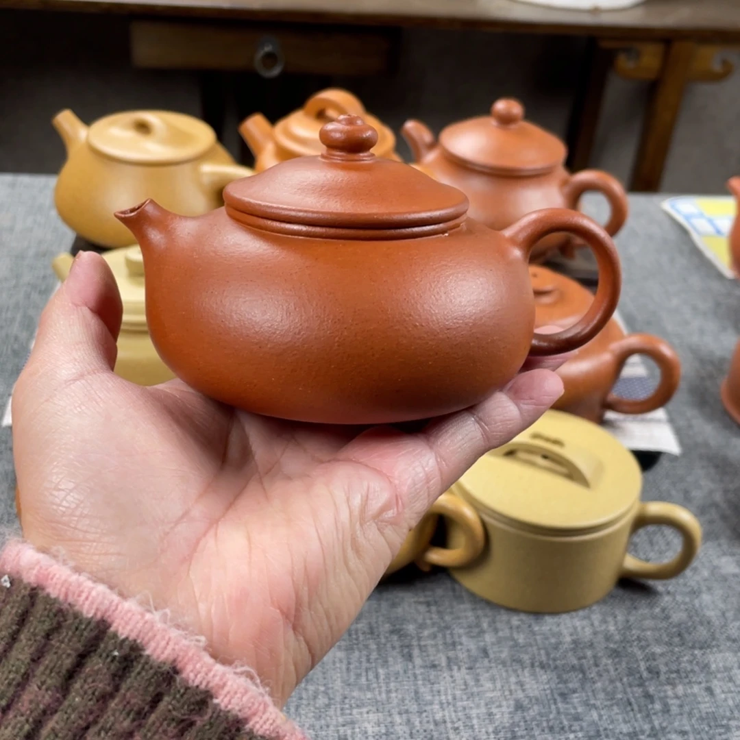 紫砂茶壶红降坡寒江全手纯红40目200