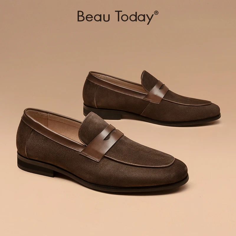 BeauToday【艺术家老师超爱】反绒便士真皮透气乐福鞋男士一脚蹬秋