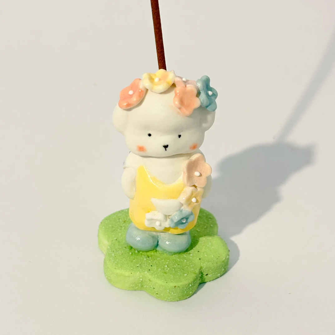 狗尾巴工作室釉下彩原创手作陶瓷香插摆件开心系列