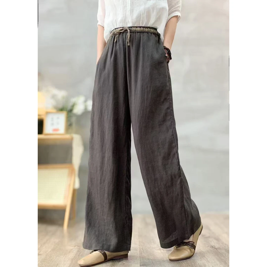 夏季薄款高腰雨露亚麻阔腿裤女宽松显瘦百搭麻料直筒裤显高休闲裤