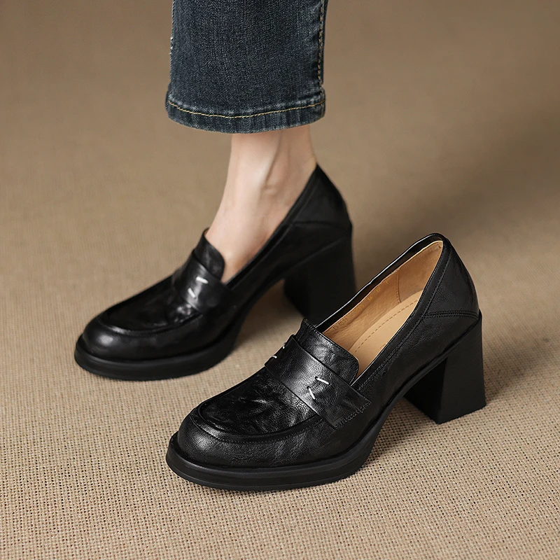 2025秋季新款英伦风乐福鞋女粗跟时尚复古百搭气质不累脚高跟单鞋