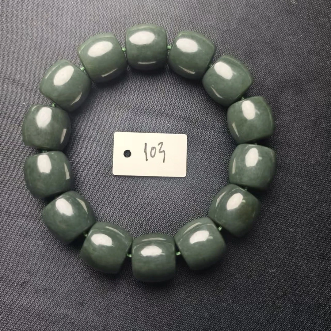 103新疆和田玉精品沙枣青卡16直切老型珠手串