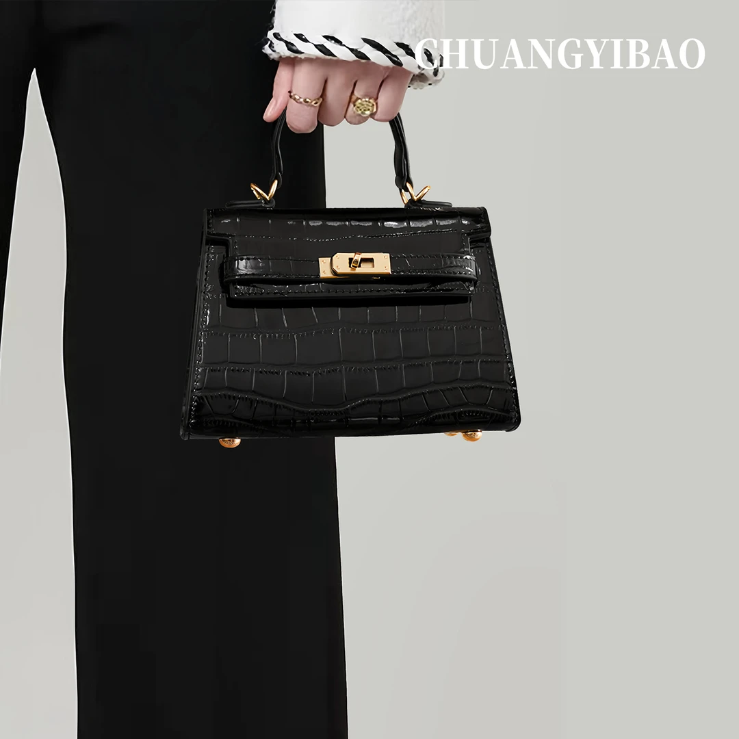 鳄鱼纹手提凯莉包包女式2025新款秋冬百搭通勤单肩包高级感斜挎包