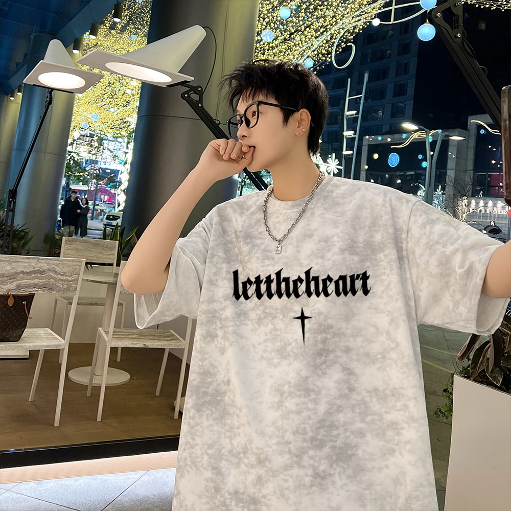 短袖t恤男士夏季半袖上衣学生潮牌潮流复古印花港风短袖男