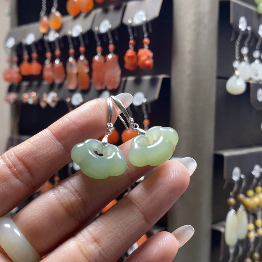 和田玉耳饰银S925镶嵌?****?