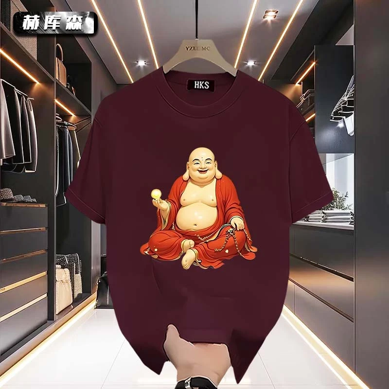赫库森休闲纯棉夏季新款潮牌insT恤宽松大码设计印花短袖百搭上衣
