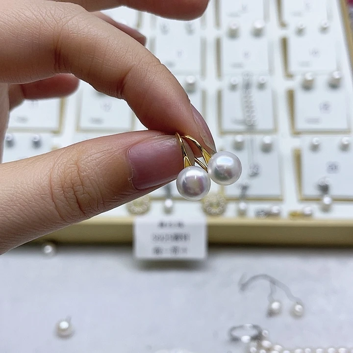 淡水珍珠耳饰银S925镶嵌鱼*