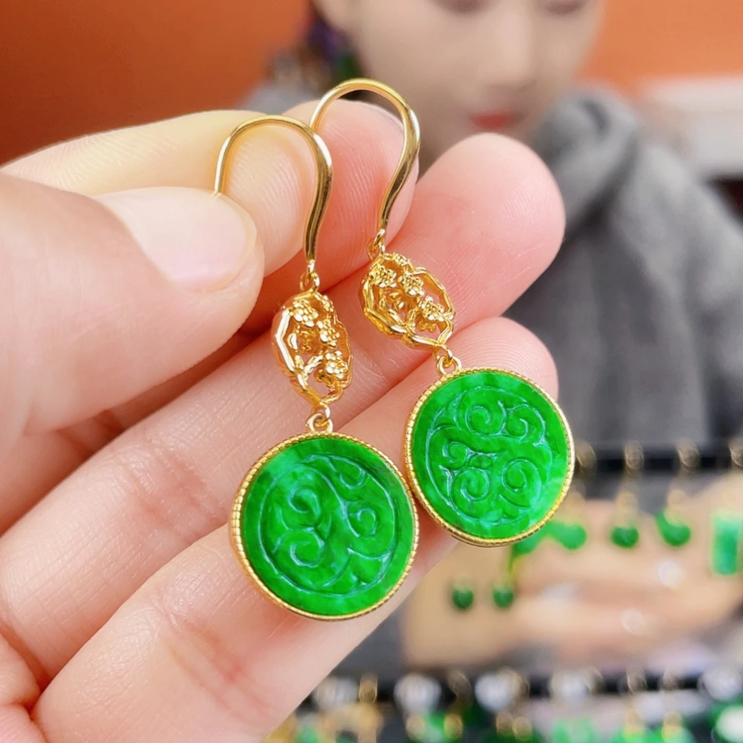 翡翠银S925镶嵌耳饰