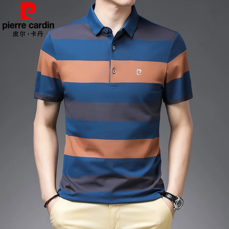 皮尔卡丹夏季短袖男纯棉休闲时尚t恤薄款条纹商务潮流半袖Polo衫